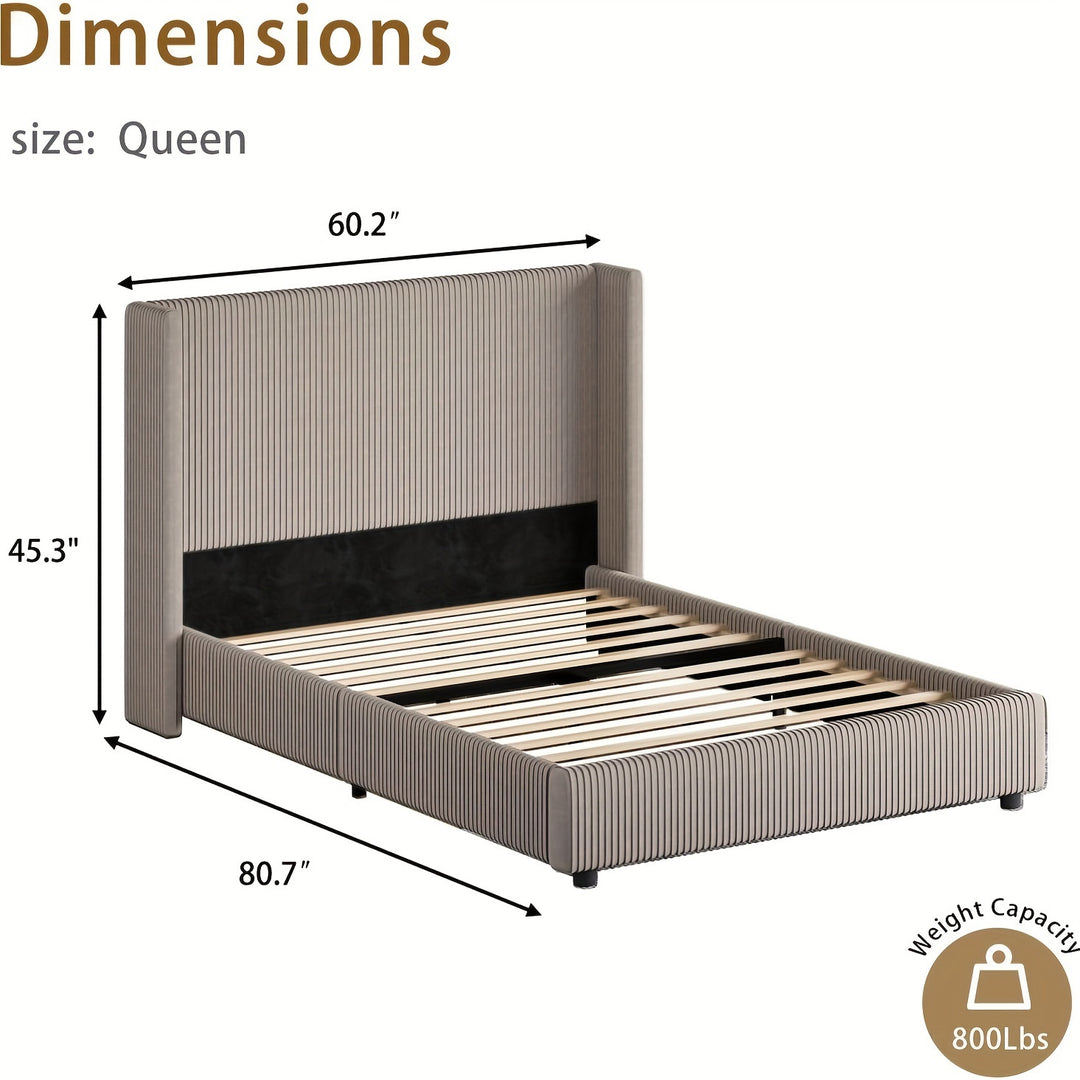 Upholstered Bed Frame, Corduroy Platform Bed With Vertical Channel Tufted Headboard, Soft Low Profile Bed, No Box Spring Needed, Easy Assembly