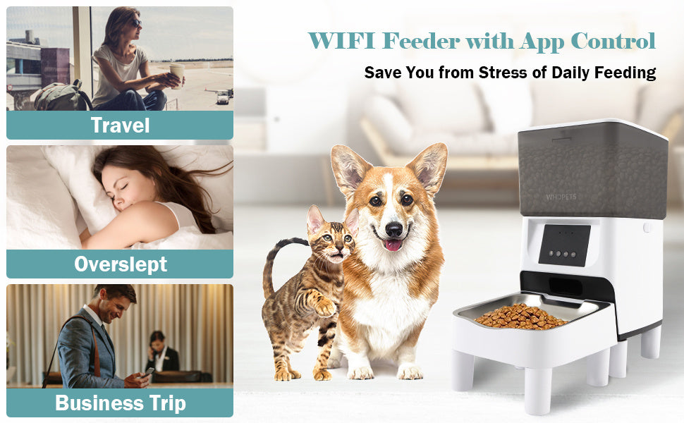 Automatic Cat Feeders, Timed Dog Food Dispenser with Stainless Steel Bowl and Feeding Mat, WiFi Enabled, APP Control, 10s Voice Recorder for Cats & Dogs -4L Pet Feeder