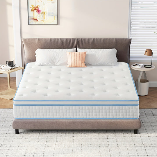 14 Inch Queen Hybrid Mattress In A Box With Gel Memory Foam Mattress, Individually Wrapped Pocket Coils Innerspring Mattress