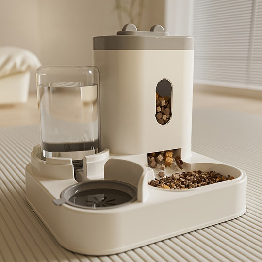 Universal Pet Feeder Station - Automatic Cat Feeder and Water Dispenser for Cats and Dogs - Easy-to-Clean Plastic Material, No Battery Required, Uncharged, Space-Saving Design