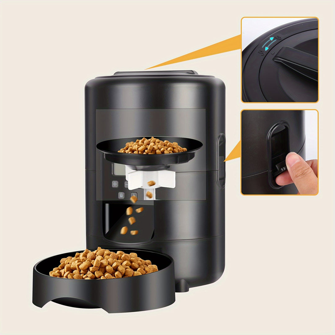 1pc 2L Automatic Smart Pet Feeder for Cats and Dogs, Dual Power Mode, Timed and Button Control, Intelligent Food Dispenser, Easy Clean, ≤36V - Ideal for Traveling and Working