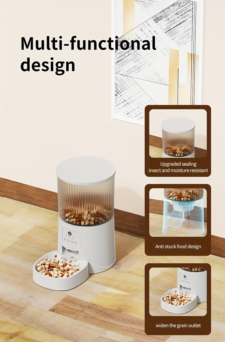 1.06gal Smart Pet Feeder with Camera, HD Video Recording, Multi-Phone Control, Two-Way Audio, WiFi, Dog Automatic Feeder with App Control and Timer, Battery/USB Powered, 36V or Below, No Battery Included