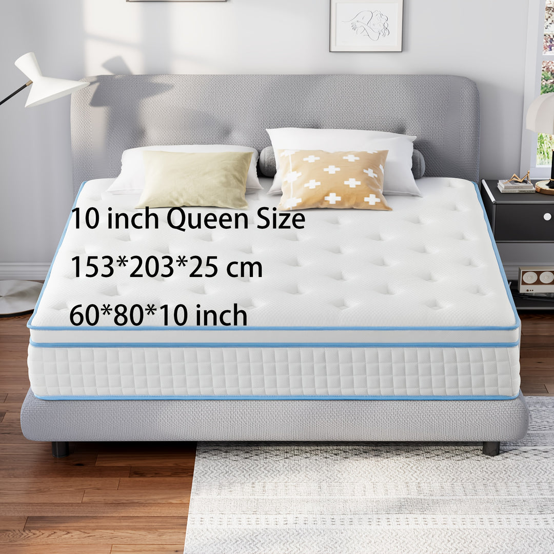 10 Inch Queen PIllow Top Memory Foam Spring Hybrid Mattress Pocketed Coil Edge Support Silence Boxed Breathable