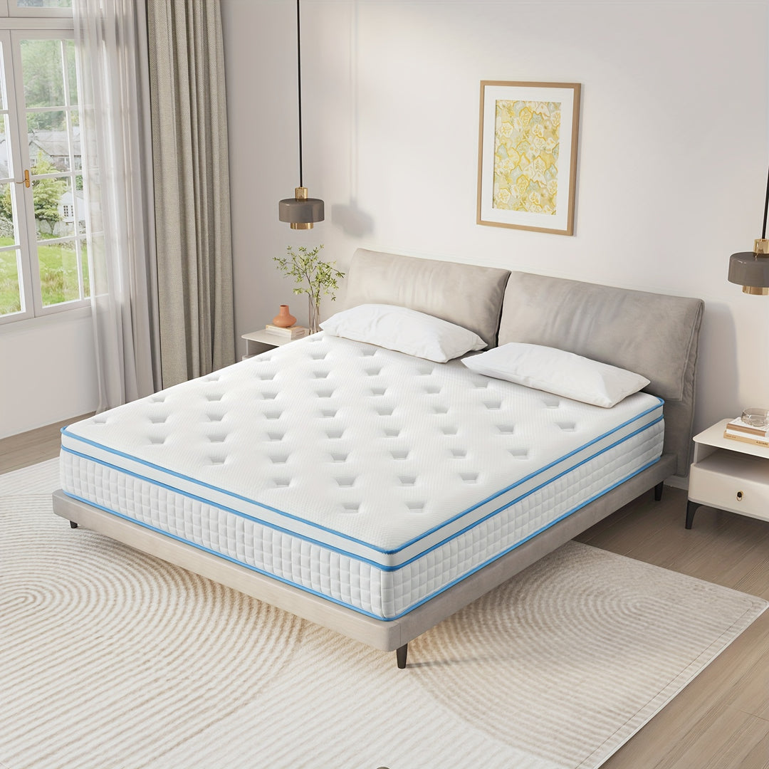 12 Inch Breathable Hybrid Mattress with Individual Spring Coils for Pressure Relief and Motion Isolation