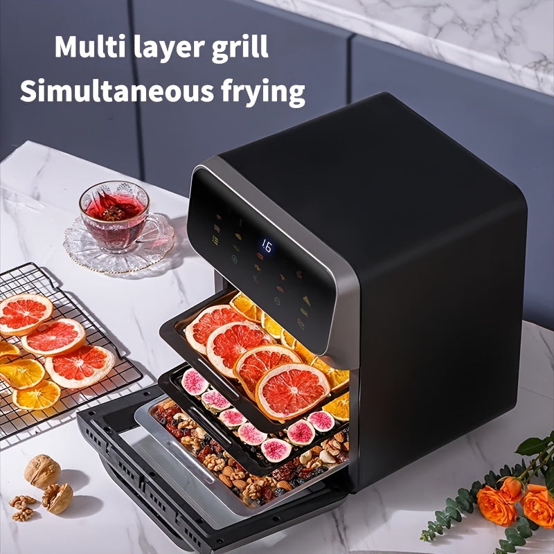 1350W 5D Hot Air 10L Family Air Fryer Oven - Stereoscopic Liner, 3 Modes, 18 Menus, Temp Control, Timer BBQ, Multi-Food, Home & Party, Versatile For Making Fries, Chicken, Steak, Pizza, Cakes Perfect For Home Cooking & Party