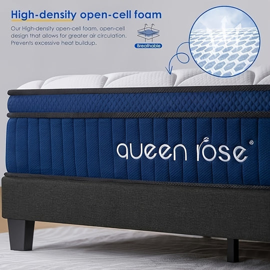 QUEEN ROSE Queen Mattress, 12 Inch Memory Foam Mattress, Pillow Top Mattress in a Box with Individual Pocket Spring for Motion Isolation and Silent Sleep, Pressure Relief