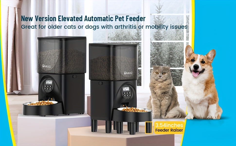 Elevated Automatic Cat Feeders, 19 Cup Timer Dry Food Dispenser for Cats and Dogs Pets with Desiccant Bag, Dog Feeder with Portion Control, Voice Recorder, 1 Pack