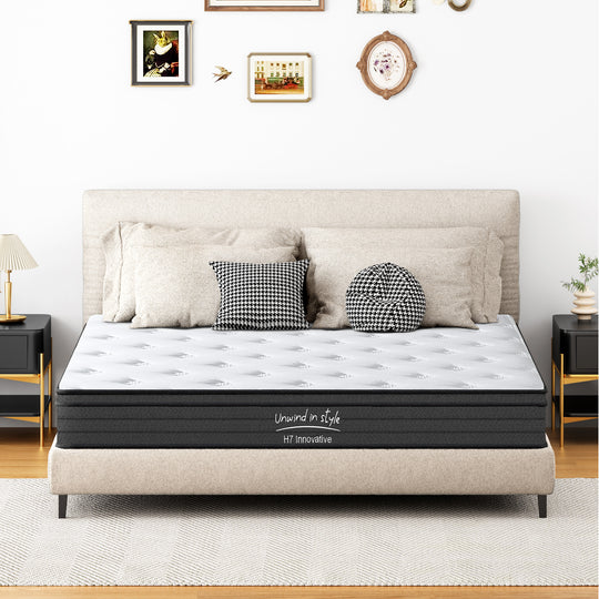 Hybrid Mattress 10/12 Inch Hybrid Mattress with Gel Memory Foam, Individual Pocket Spring Bed Mattress, Medium Firm Mattress, Fiberglass Free