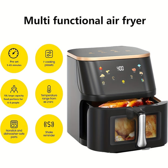 10Qt Stainless Steel Air Fryer with 8 Preset Recipes & Manual Adjustments - Quick & Easy Meal Prep, Smart Touch Screen, Dishwasher-Safe, 110V US Plug - Ideal for Family Cookouts & Parties, Party Cooking Appliance|Modern Kitch