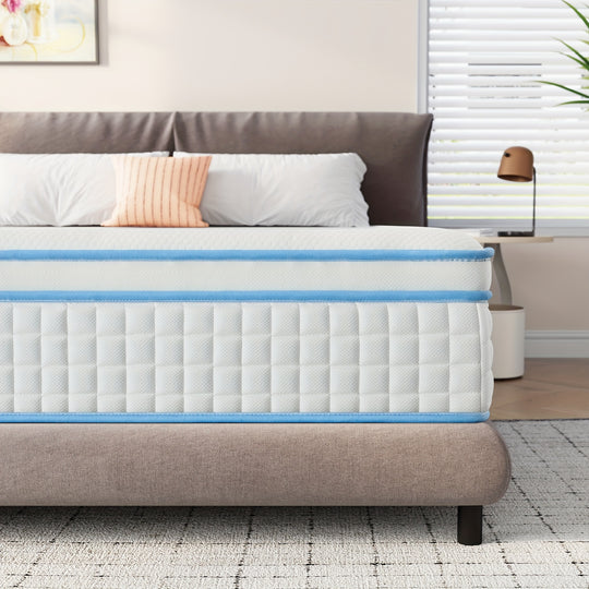 14 Inch Queen Hybrid Mattress In A Box With Gel Memory Foam Mattress, Individually Wrapped Pocket Coils Innerspring Mattress