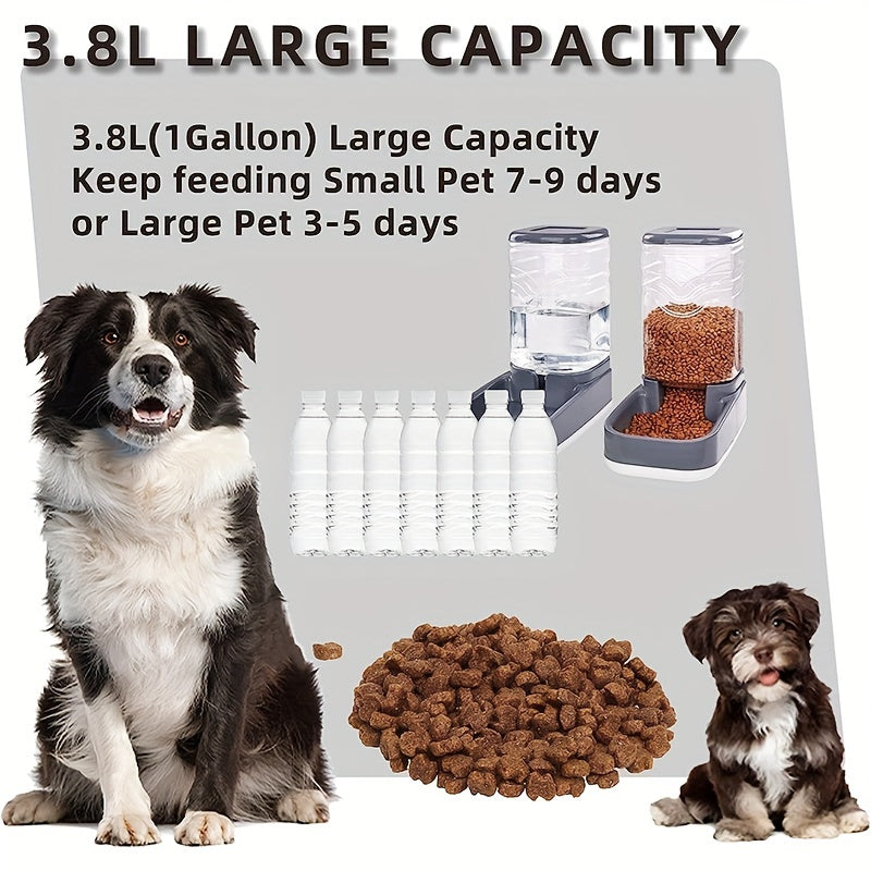 1pc/2pcs Large 3.8L Gravity Pet Feeder and Water Dispenser Set - Easy Refill Self-Feeding Station for Indoor Dogs & Cats, Hassle-Free Pet Feeding Supplies