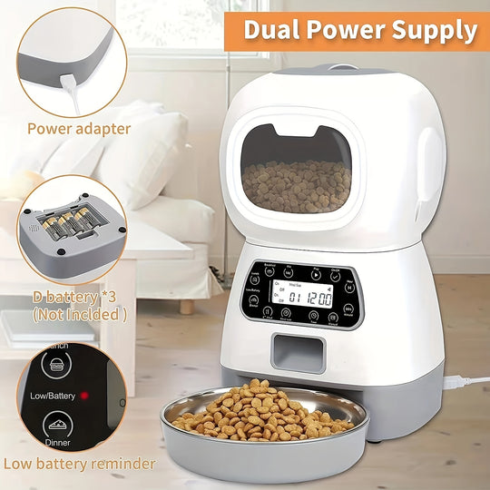 SmartServe 3.5L Pet Feeder - Timed Automatic Feeding, Visible Food Level, Easy-Clean, for Cats & Dogs