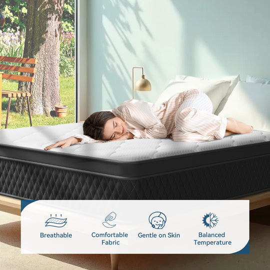 10/12 Inch Hybrid Mattress in a Box with Memory Foam & Individual Pocket Spring for Edge Support, Memory Moam Medium Firm Mattress for Isolate Motion, Soft and Comfortable