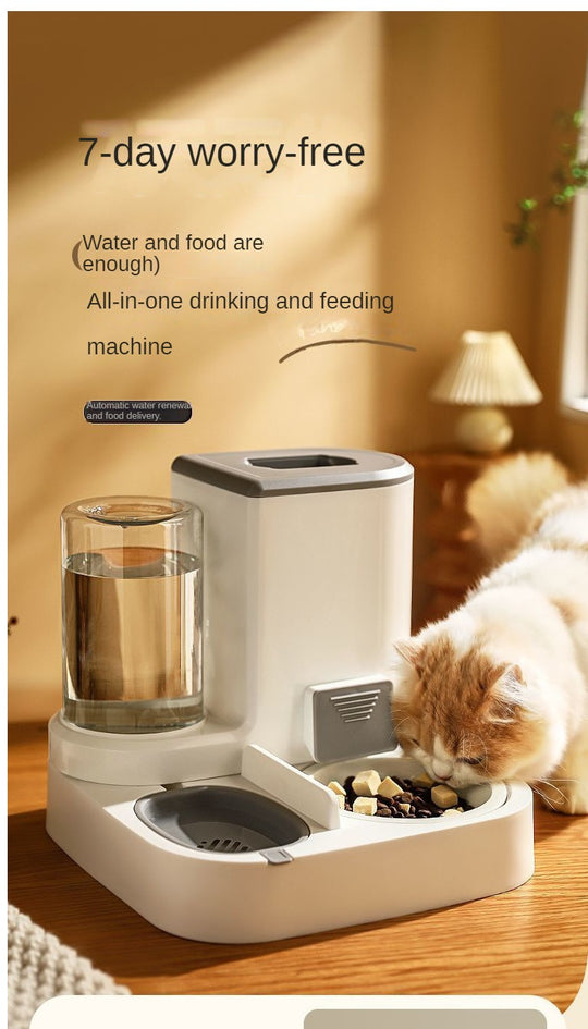 2-in-1 Large Capacity Automatic Pet Feeder - Self-Sustaining Food and Water Station with Dispenser for Indoor Cats - Convenient, Space-Saving, and Easy-to-Use Feeding Solution