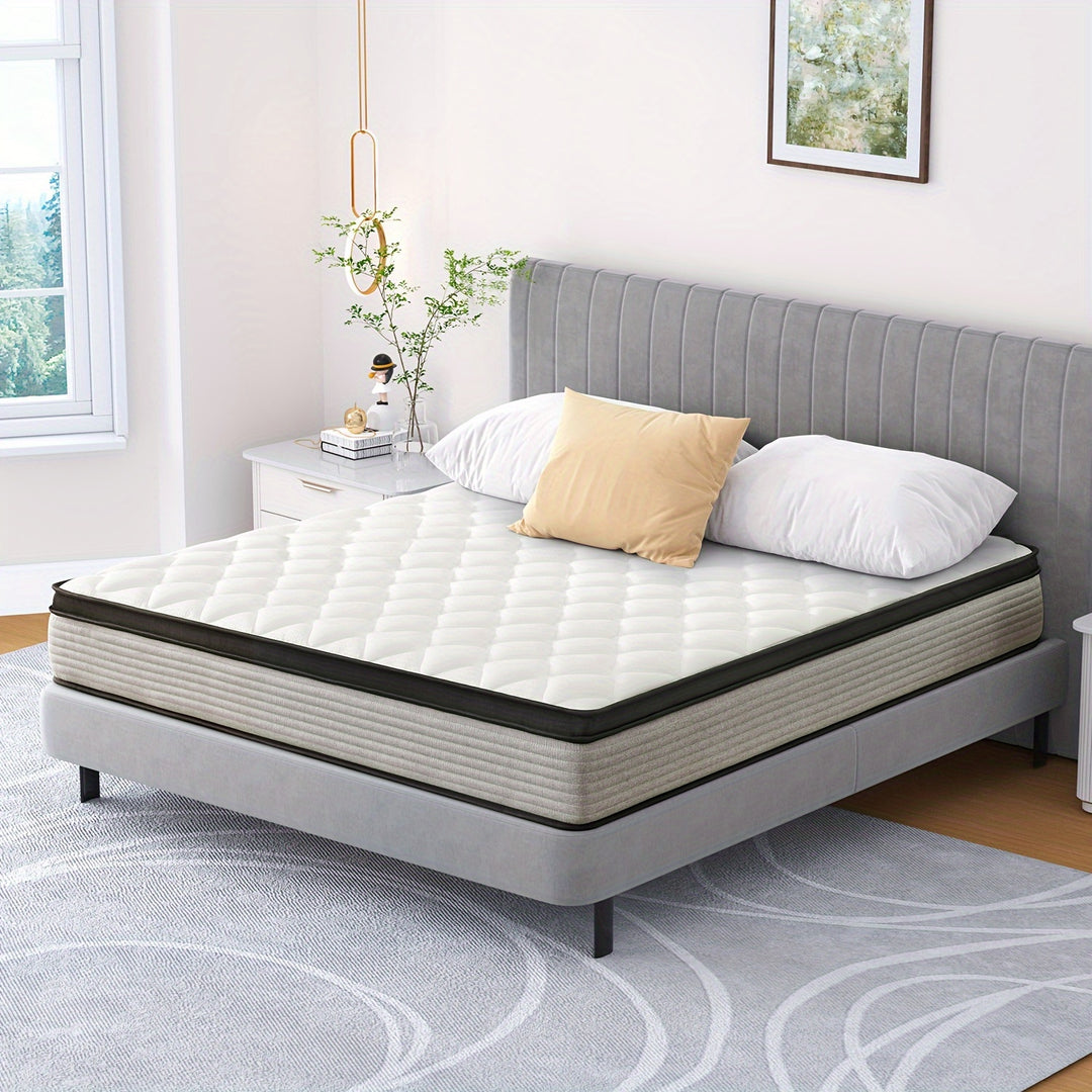 12 Inch Breathable Hybrid Mattress with Individual Spring Coils for Pressure Relief and Motion Isolation