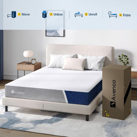 Avenco Mattress, Gel Memory foam, Medium Firm, Mattress in a Box, Pressure Relief & Motion Isolation, CertiPUR-US Certified