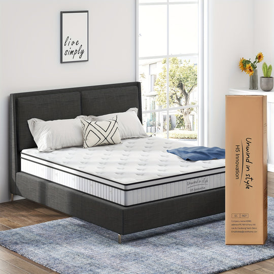 Hybrid Mattress In A Box, Medium Firm Mattress With Individual Pocket Springs, And Strong Edge Support, Free Of Fiberglass