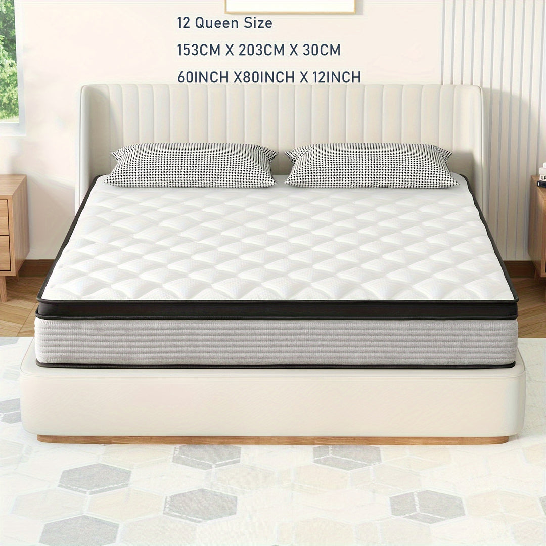 Queen Mattress, 12 Inch Hybrid Mattress In A Box With Gel Memory Foam, Fiberglass-Free Medium Firm Mattress, Individual Pocket Spring For Motion Isolation, Edge Support