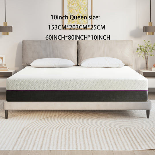 10 Inch Queen Size Gel Memory Foam Mattress for Cool Sleep and Pressure Relief - Bed-in-a-Box