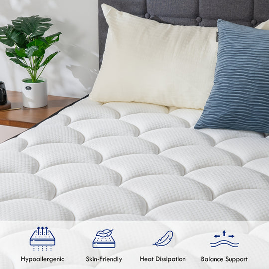 1pc QUEENROSE Memory Foam & Innerspring Hybrid Mattress, Medium Soft Pillow Top, Blend, Spot-Clean, Twin/Full/Queen/King Size Available