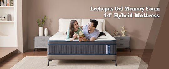 1pc Queen Size, Lechepus 14 Inch Medium Plush Hybrid Mattress, Gel Memory Foam & Pocket Springs, Fiberglass Free, Back Pain Relief, Comfort Bed In Box