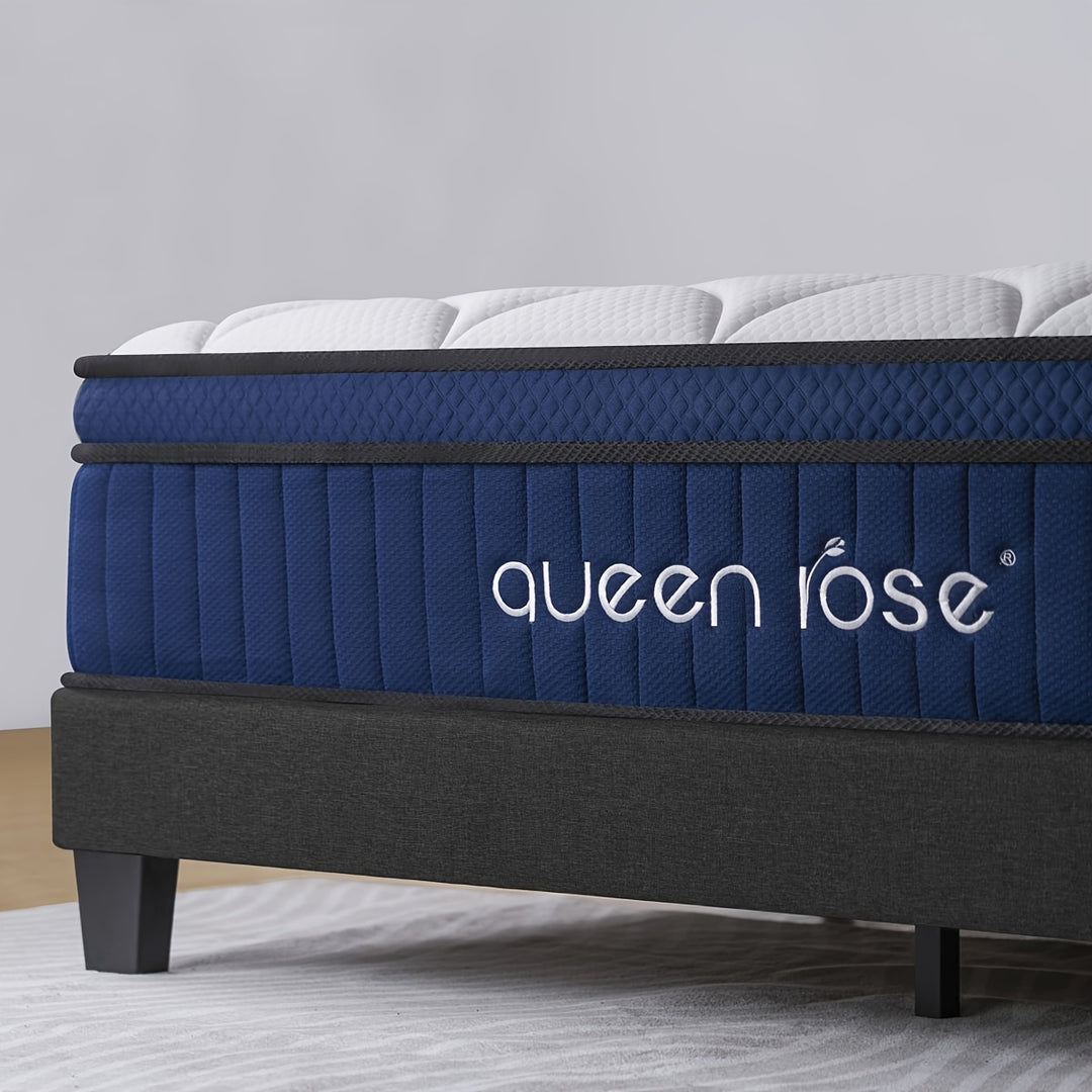 QUEEN ROSE, 12 Inch/14 Inch Hybrid Mattress In A Box With Gel Memory Foam, TWIN/ FULL/ QUEEN/ KING SIZE, Individually Wrapped Pocket Coils Innerspring, Medium Soft