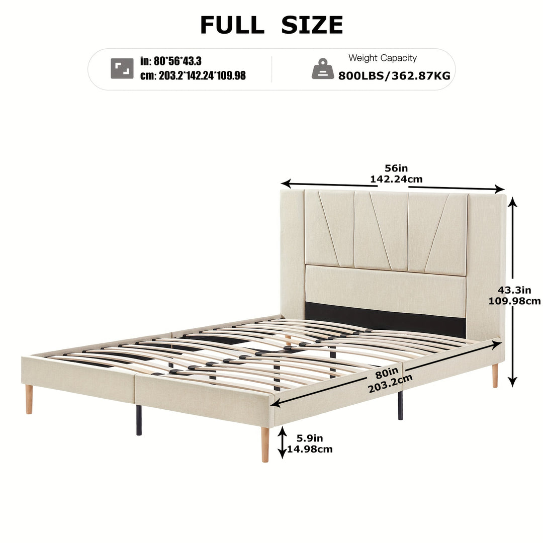 Bed Frame Upholstered Platform with Complete Headboard and Strong Wooden Slats, No Box Spring Needed, Easy Assembly, Noise Free, Mattress Foundation