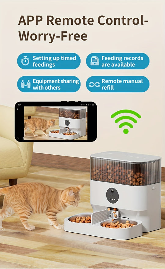 Large Capacity Automatic Dog Feeder, WiFi Cat Food Dispenser, with 1080P Camera, Can Feed 2 Cats and Dogs, 1.32gal Pet Feeder, APP Control, Two-way Audio, Dual Power, Three Versions, Ideal Gift for Pet Owners Does not include