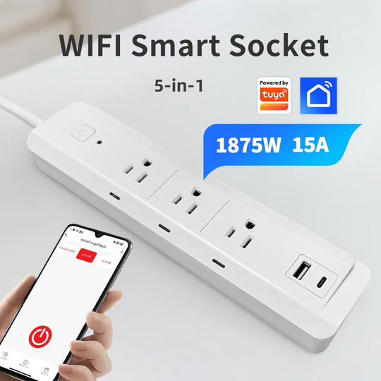 Tuya Smart Multi-Socket A 3-Way Power Strip Individual Outlet Control USB-A + C Ports Remote Control Outlet Smart Home Management Voice-Activated Energy-Efficient Timer Functions Perfect for Home Office Dorm Use