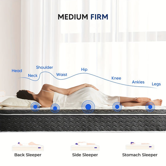 12inch Gel Memory Foam Coils Innerspring Hybrid Mattress, CertiPUR-US Certified, Pressure Relief & Support, Medium Firm