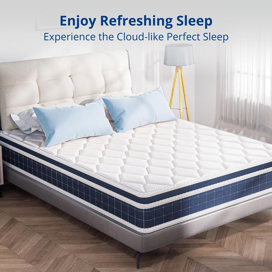 Queen Mattress, 10 Inch Hybrid Mattress in a Box, Gel Memory Foam Mattress, Individually Wrapped Pocket Coils Innerspring Mattress, Motion Isolation, Medium Firm, Soft & Breathable Knitted Fabric