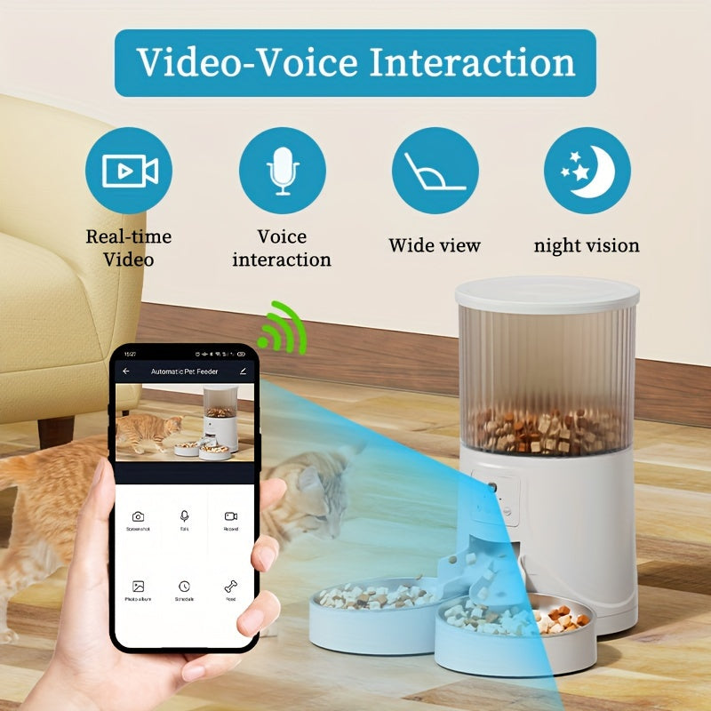 HD Camera Intelligent Pet Automatic Feeder with APP Control, Timed Feeding, Remote Voice & Video Interaction, Feeding Record Tracking, and Real-Time Updates