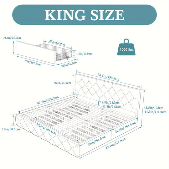 HOOMIC Full/Queen/King Size Platform Storage Bed Frame with 4 Drawers & Adjustable Headboard, Wooden Slats, No Box Spring Needed, Diamond Stitched Button Tufted Design, Noise Free, Easy Assembly