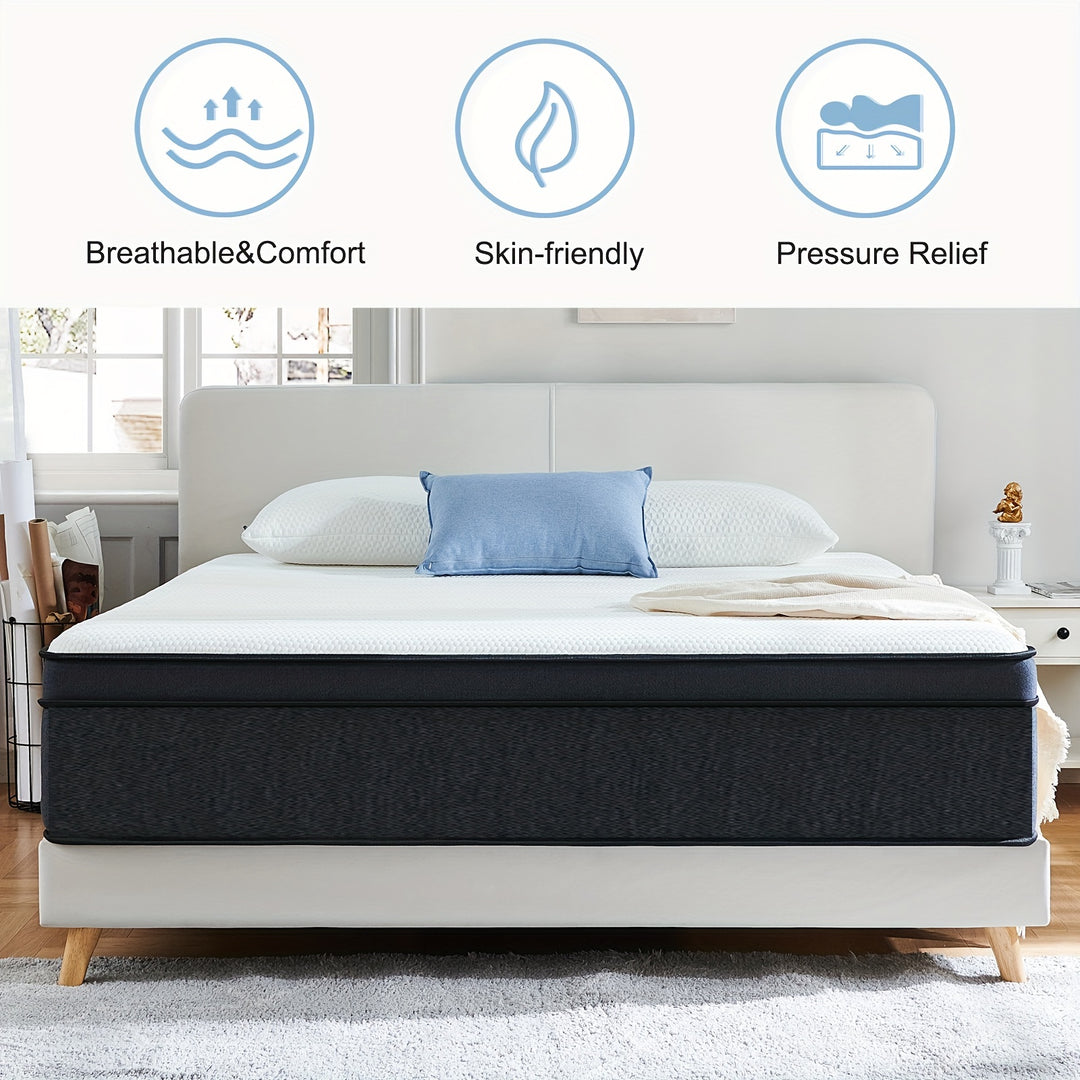 Value For Money! ! ! 12 Inch Queen Mattress Hybrid Mattress, 7 Zoned Layers, Multi Layer Construction, Deep Black High End Mattress For Rv, Master Bedroom And More!