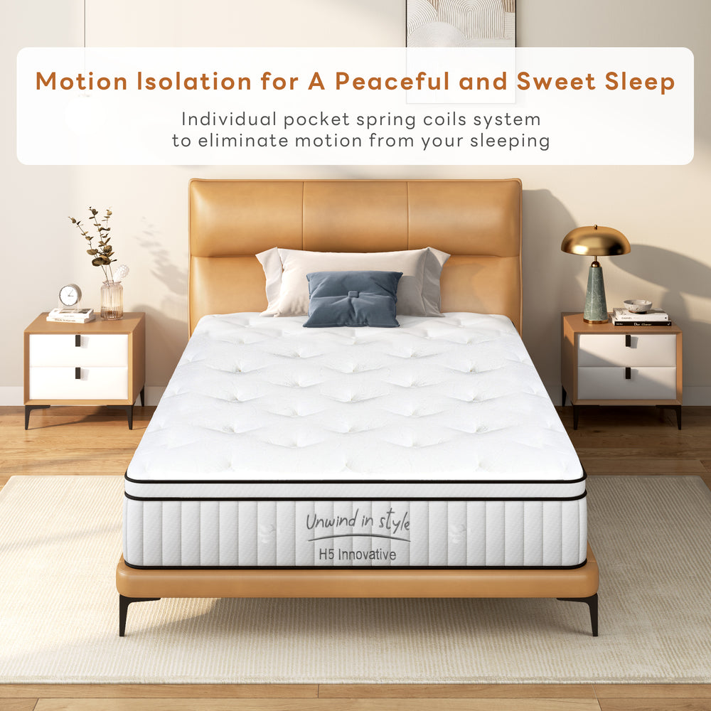 10/12 Inch Mattress, Hybrid Mattress in a Box, Individual Pocket Spring Bed Mattress, Medium Firm Mattress Strong Edge Support, CertiPUR-US & Fiberglass Free