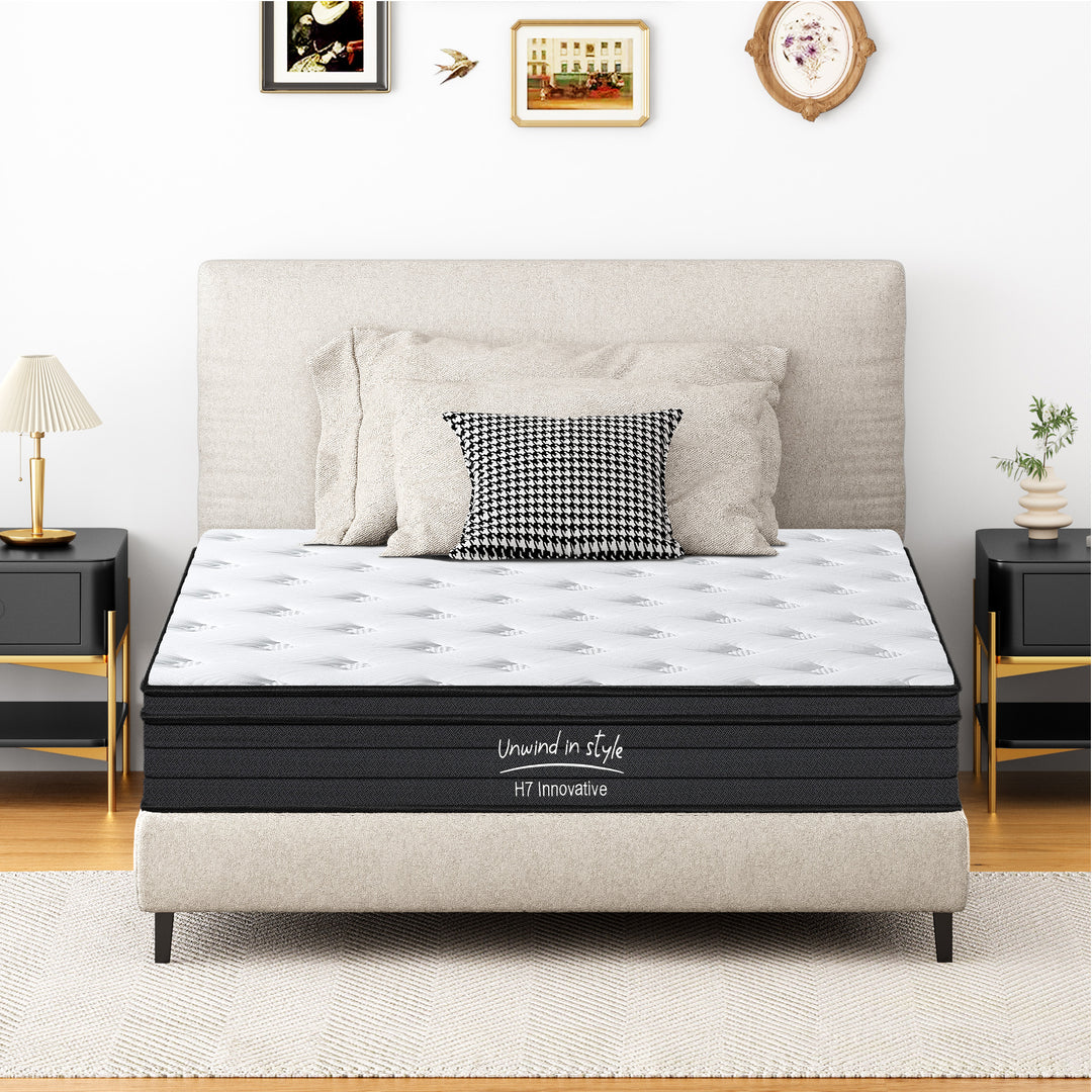 Hybrid Mattress 10/12 Inch Hybrid Mattress with Gel Memory Foam, Individual Pocket Spring Bed Mattress, Medium Firm Mattress, Fiberglass Free