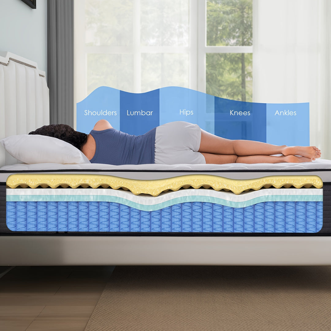 QUEENROSE Mattress - 14 Inch Mattress In A Box - Pillow Top Mattress, Gel Memory Foam Hybrid Mattress With Individually Pocketed Springs For Support & Comfort Sleep, Medium Softs