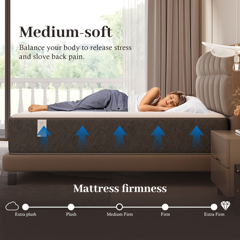 Pressure Relief 10 Inch Medium Mattress, Full Sizes Individual Pocket Spring With Premium Foam, Tight Top Mattress In A Box