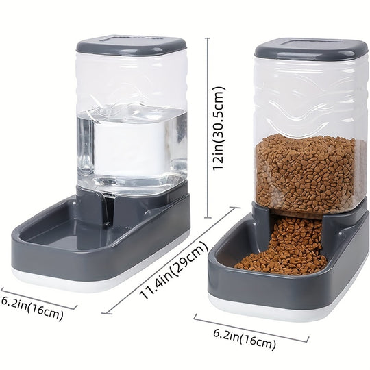 1pc/2pcs Large 3.8L Gravity Pet Feeder and Water Dispenser Set - Easy Refill Self-Feeding Station for Indoor Dogs & Cats, Hassle-Free Pet Feeding Supplies