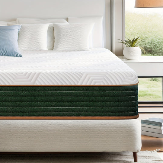 Queen Size, 10 Inch Hybrid Mattress, Medium Firm, Green Memory Foam Mattress, Individually Wrapped Pocket Coils Spring, Quality Comfort And Adaptive Support Breathable.