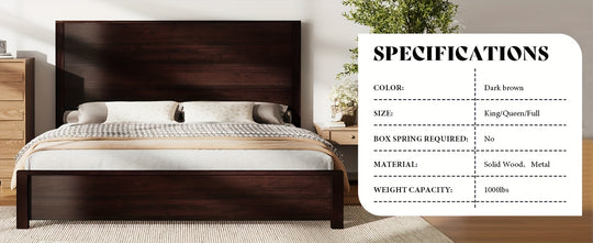 Rustic Solid Wood Platform Bed Frame With Spliced Headboard, Noise-Free Slat Support, No Box Spring Needed