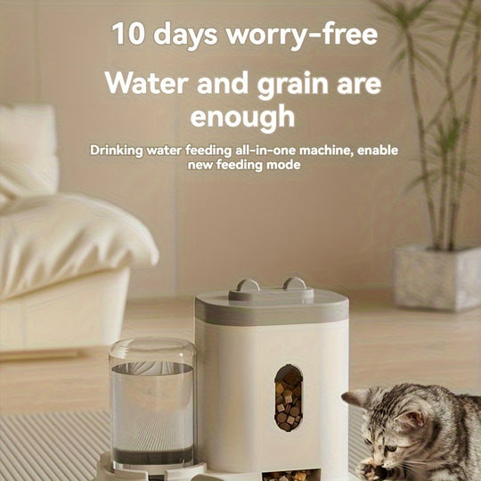 Universal Pet Feeder Station - Automatic Cat Feeder and Water Dispenser for Cats and Dogs - Easy-to-Clean Plastic Material, No Battery Required, Uncharged, Space-Saving Design