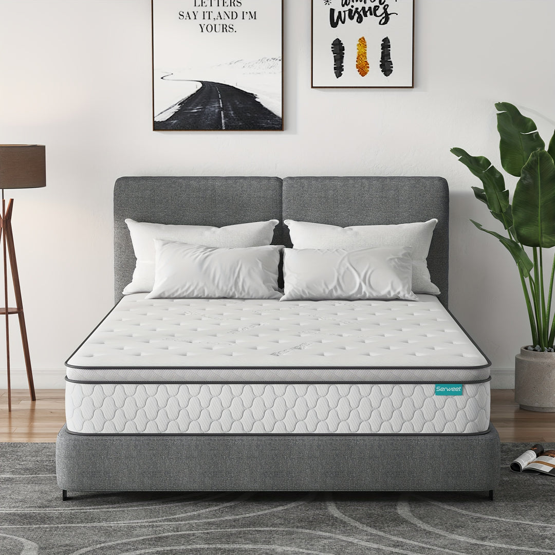 8/10/12 Inches Twin Full Queen Mattress, Memory Foam and Pocket Springs, Hybrid Mattress, Euro Top, Heavier Coils for Durable Support, Medium Firmness