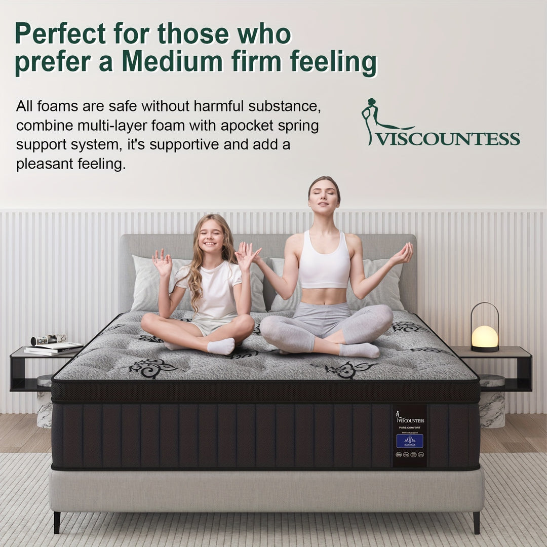 Viscountess Mattress 12"14" Gel Memory Foam Hybrid Pocket Spring Twin Full Queen King Mattress In A Box Medium Firm