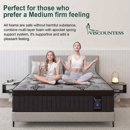 Viscountess Mattress 12"14" Gel Memory Foam Hybrid Pocket Spring Twin Full Queen King Mattress In A Box Medium Firm