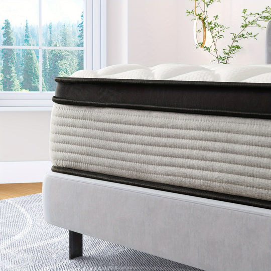 12 Inch Breathable Hybrid Mattress with Individual Spring Coils for Pressure Relief and Motion Isolation