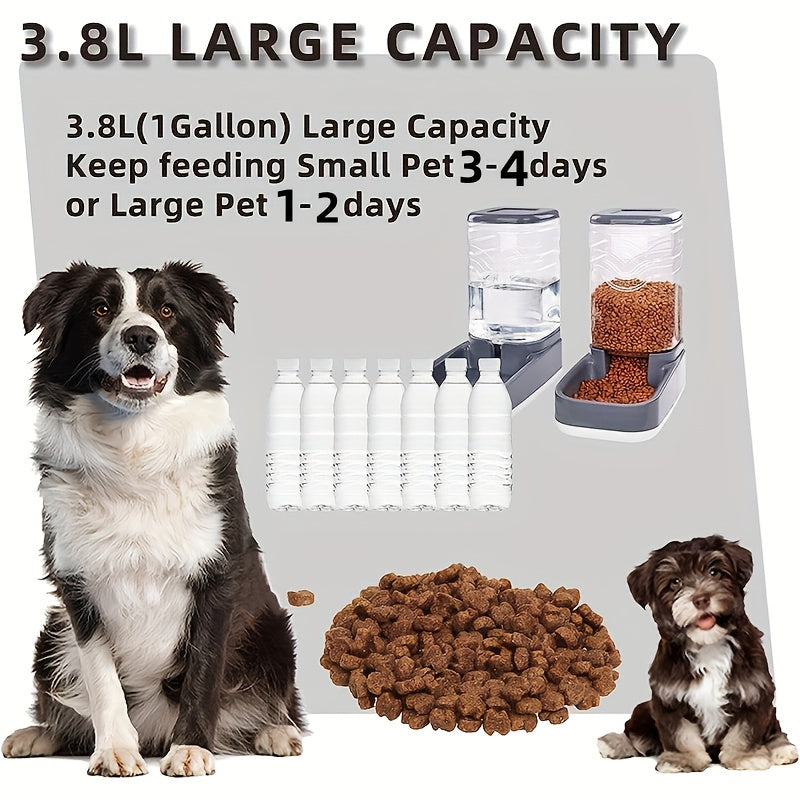 1pc/2pcs Large 3.8L Gravity Pet Feeder and Water Dispenser Set - Easy Refill Self-Feeding Station for Indoor Dogs & Cats, Hassle-Free Pet Feeding Supplies