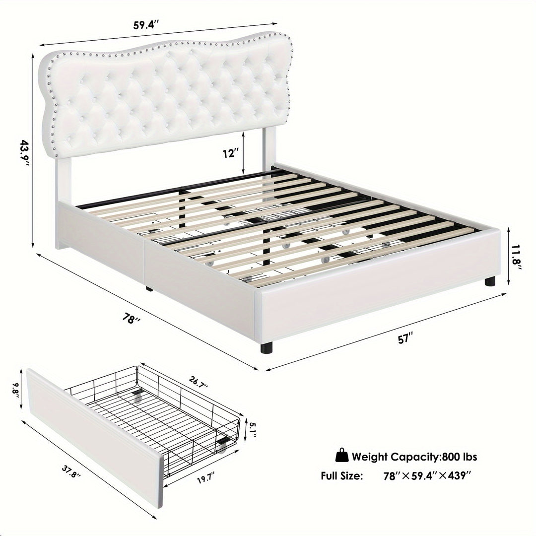 FULTRU Full/Queen/King Bed Frame with 4 Storage Drawers, Upholstered Platform Bed Frame with Button Tufted Headboard, Heavy Duty Mattress Foundation with Wooden Slats, No Box Spring Needed