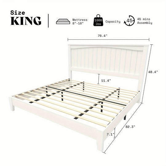 Mid-Century Modern Solid Wood Platform Bed Frame With Arched Headboard, Noise-Free Design, No Box Spring Required