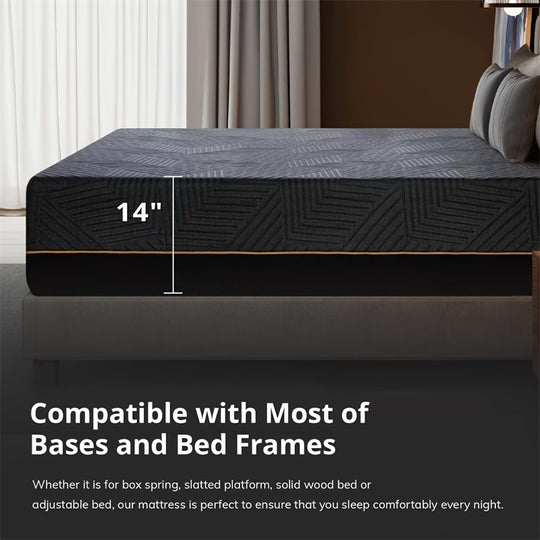 14 Inch Memory Foam Mattress For Back Pain, Cooling Gel Mattress Bed In A Box, Made In USA, CertiPUR-US Certified, Therapeutic Medium Mattress, Black